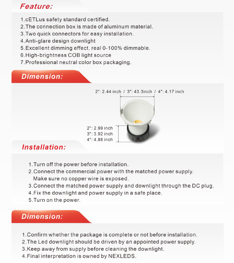 2" Deep Anti-Glare LED Downlight 6W 5CCT (NX-2XAGDL-6W-5CCT-W)