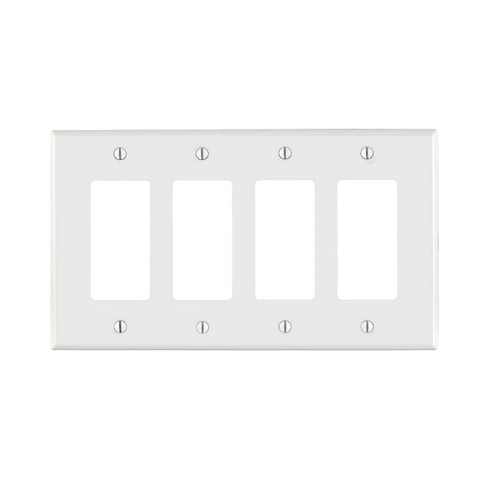 Leviton 4-Gang Decora Wallplate, Midway Size, Thermoplastic Nylon, White (PJ264-W)