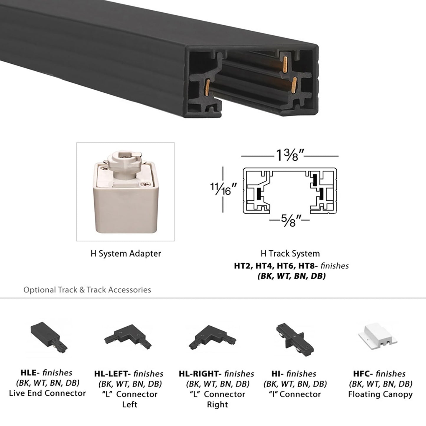 Votatec H-Track Rail 8 ft , 3 wire Single Circuit led track , White or Black