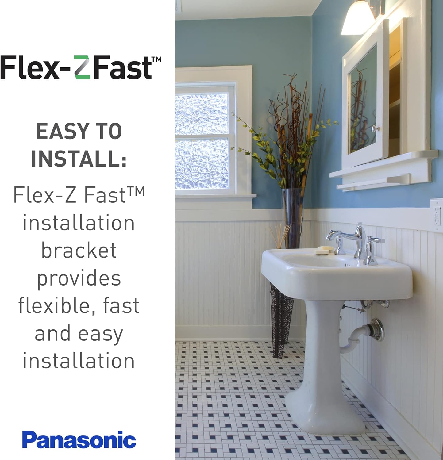 FV0511VQ1 PANASONIC BATHROOM FAN 50-80-100 CFM 4 IN MULTI-SPEED 0.3 SONE FLEX-Z BRACKET WHISPERCEILING DC
