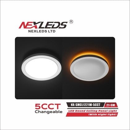 Plafonnier NEXLED 12 POUCES EN SAILLIE, 5CCT AVEC VEILLEUSE (3K). BLANC