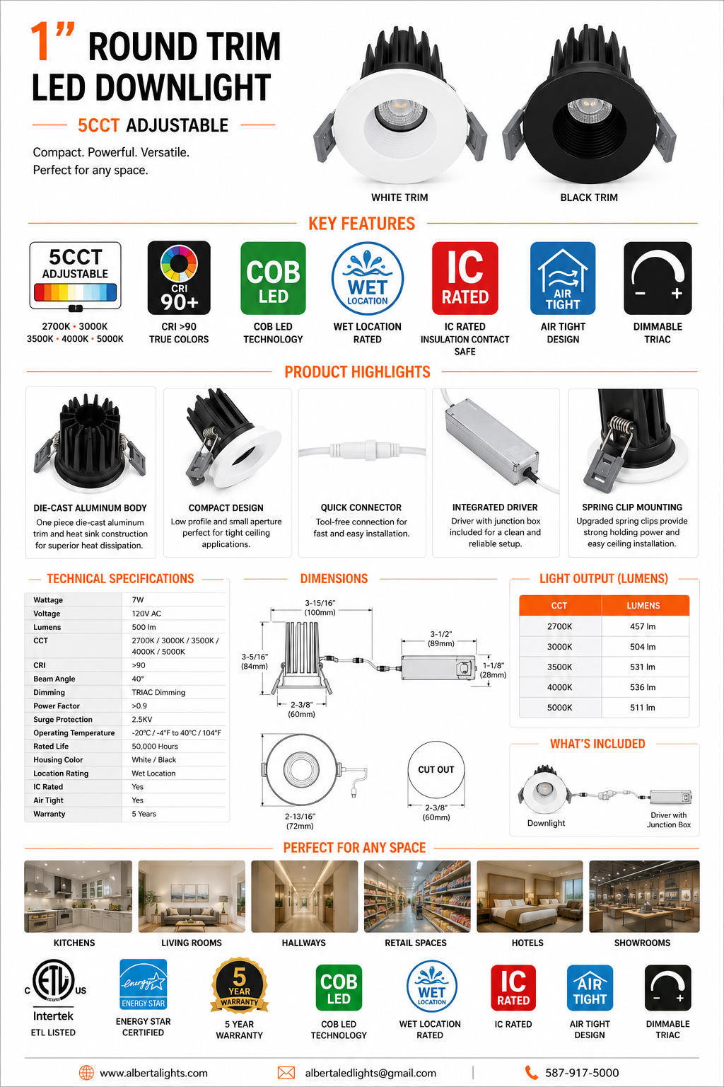 Votatec 1" Module Downlight — 5CCT, Round (White/Black)