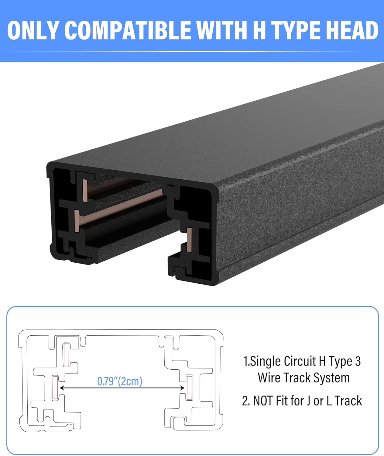 Votatec H-Track Rail 4 ft , 3 wire, Single Circuit led track , White or Black