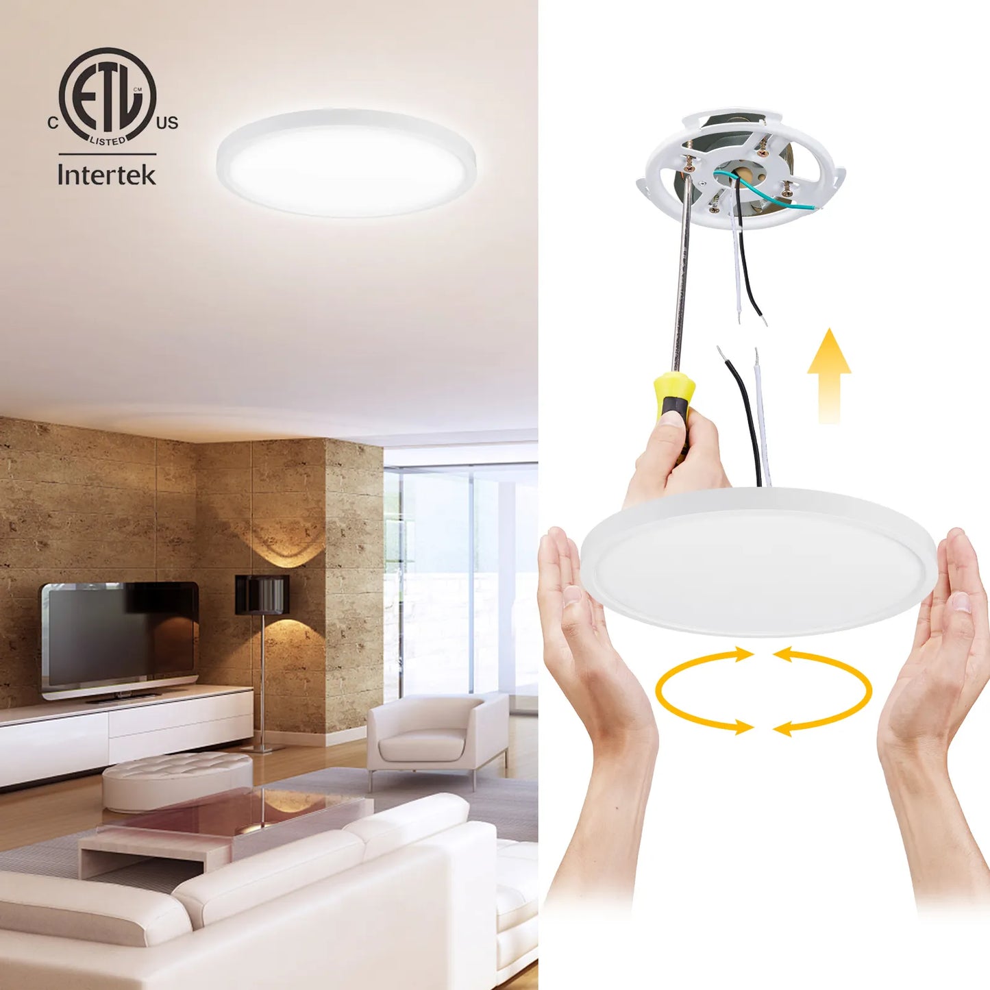 5/7/9/12/15in Dimmable ETL LED Flush Mount Ceiling Light Low Profile Ultra-Thin Round Panel Light for Kitchen Living Dining