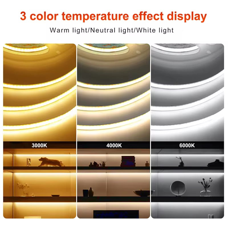 NEXLED COB LED Strip Light — 10W/M, 24V, 1000lm/m, CRI90, IP20, 5M Roll (UL Listed)