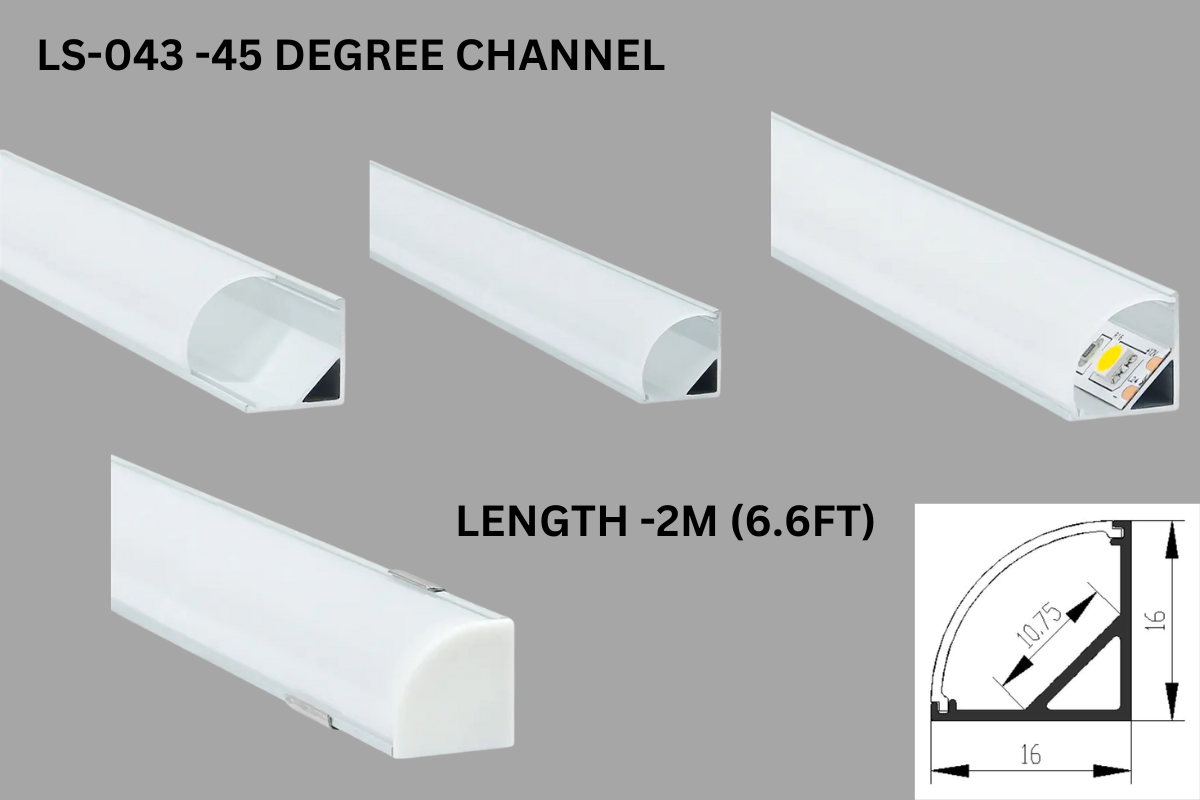 LS-053-L SHAPED 45 DEGREE, CORNER ALUMINIUM CHANNELS. 2M LENGTH-6.6FT