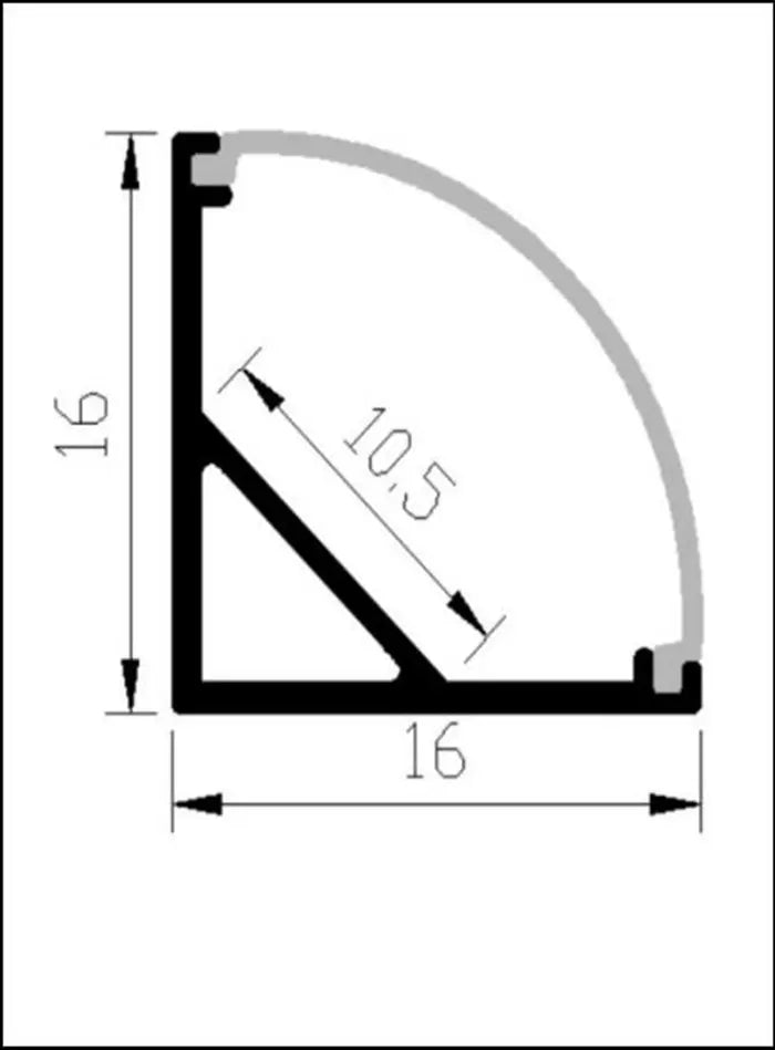 LS-053-L SHAPED 45 DEGREE, CORNER ALUMINIUM CHANNELS. 2M LENGTH-6.6FT