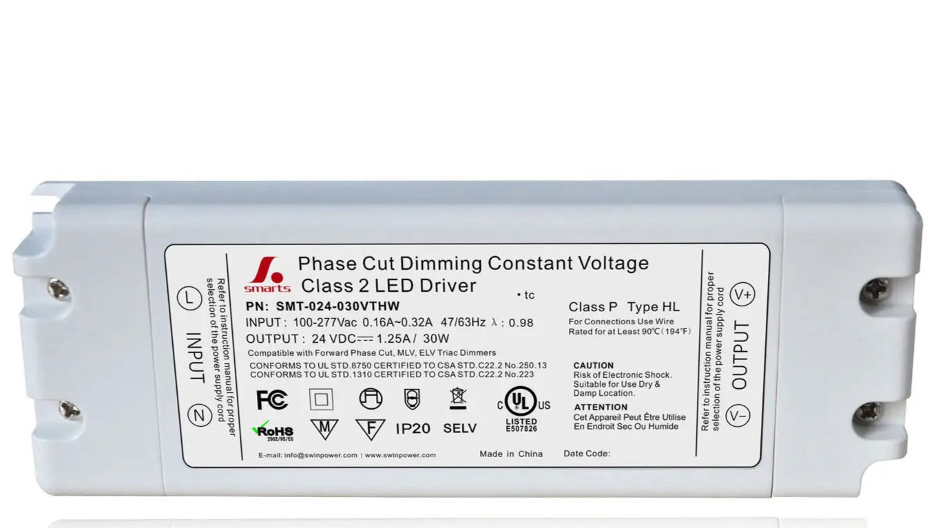 SLIM Class 2 UL listed 120-277V AC To 12V DC Triac Dimmable Drivers for Led Strip Lighting.