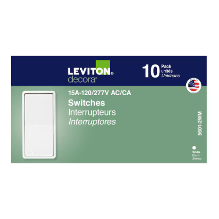 LEVITON -5601-2W -Single Pole Decora Light Switches in White