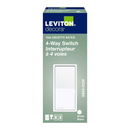 LEVITON -5604-2W -Decora 4/Way 15 Amp Switch, White