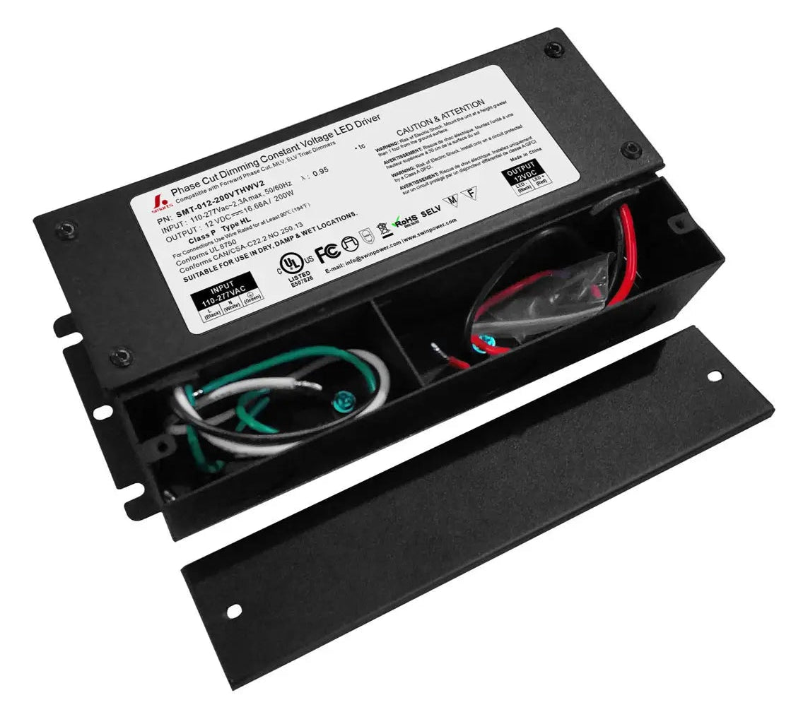 12V High Quality 5 IN 1 Dimmable LED Power Supply 120V 240V 277V AC with junction box. High Efficiency. Can be used in wet or damp locations. 7 year Warranty