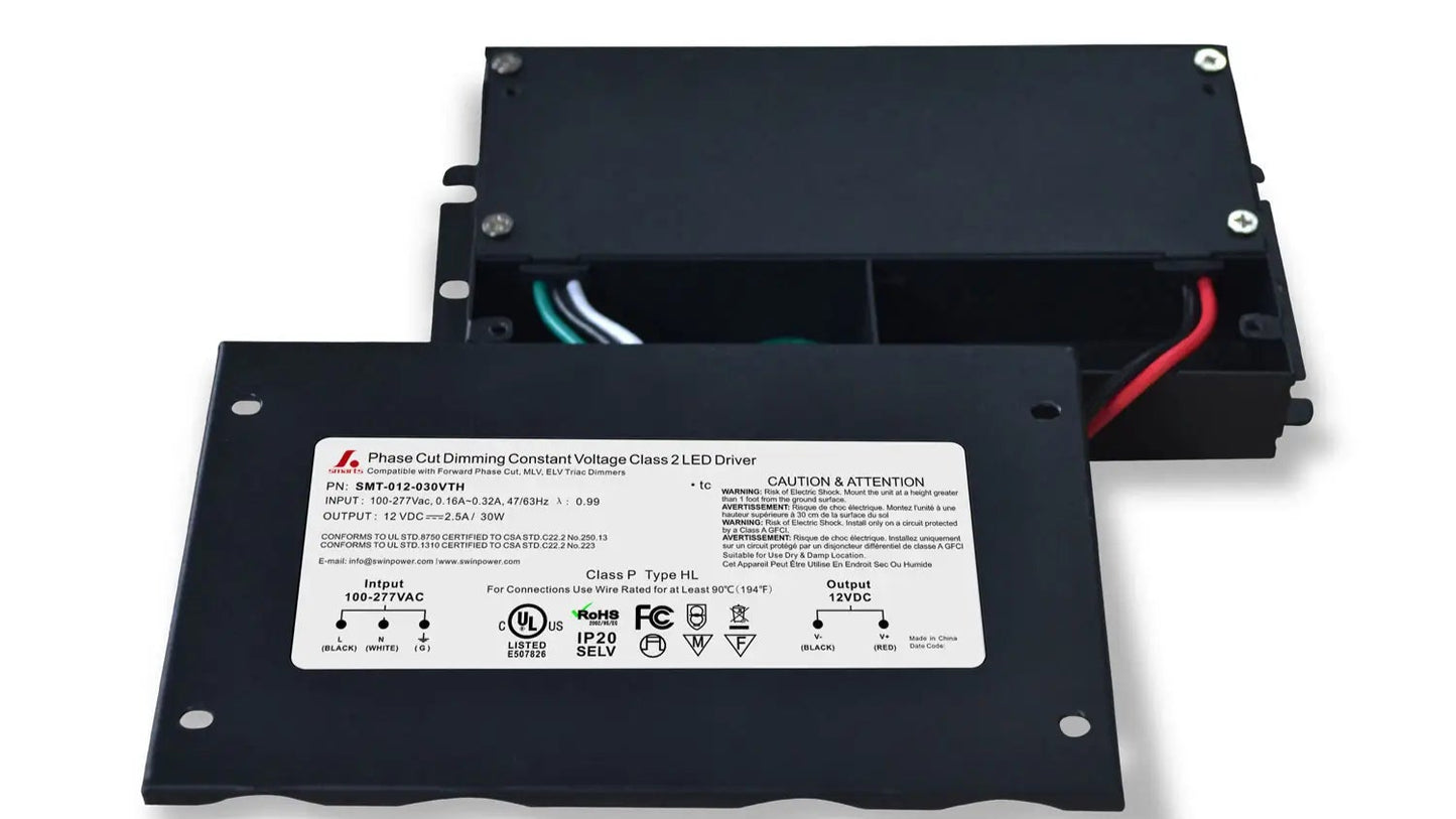 12V High Quality 5 IN 1 Dimmable LED Power Supply 120V 240V 277V AC with junction box. High Efficiency. Can be used in wet or damp locations. 7 year Warranty