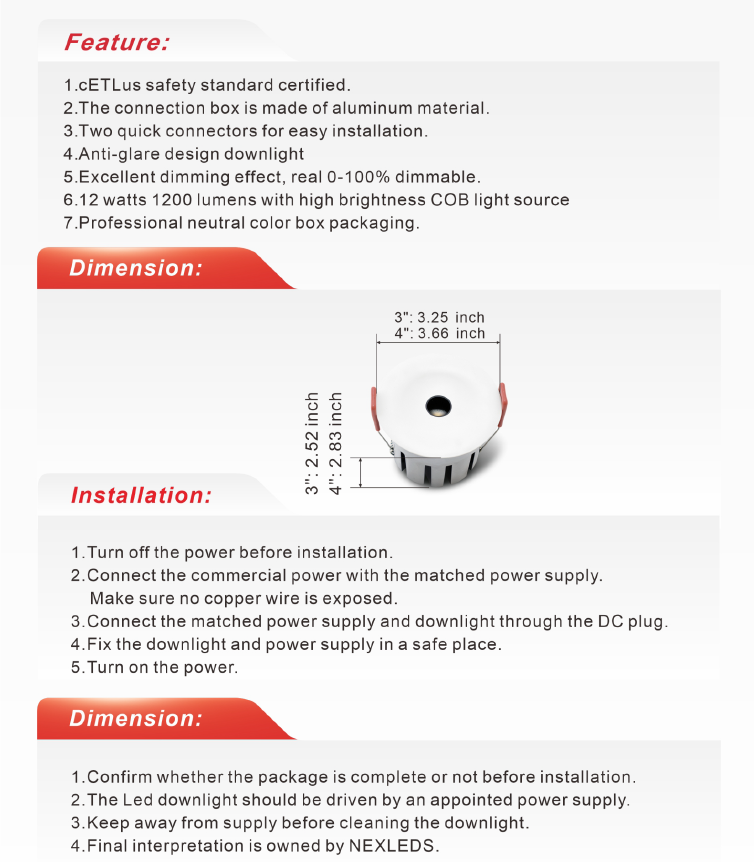 4" LED Anti-Glare Spot Light – 12W 5CCT (NX-4A0GDL-12W-5CCT-W)