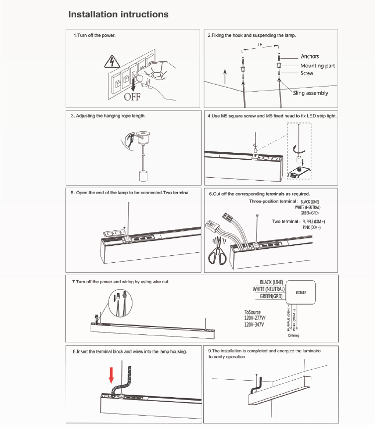 8 ft LED Architectural Linear Light  Up/Down Adjustable, Black (NX-LAL8F-100W-L-DV-TCP-B)