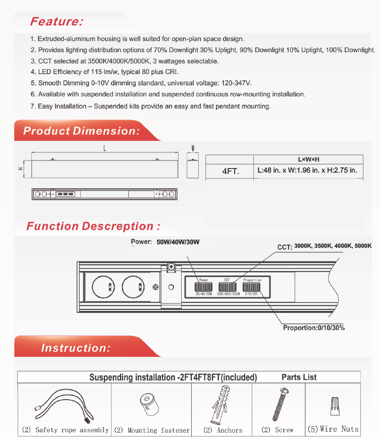 2 ft LED Architectural Linear Light Up/Down Adjustable, Black (NX-LAL2F-25W-L-DV-TCP-B)