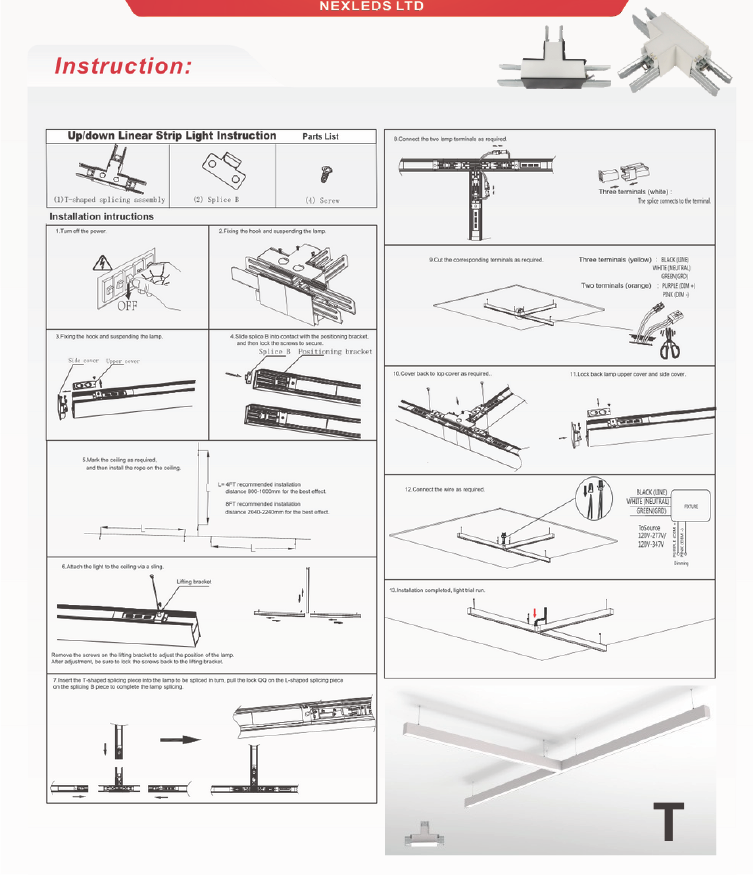 2 ft LED Architectural Linear Light Up/Down Adjustable, Black (NX-LAL2F-25W-L-DV-TCP-B)