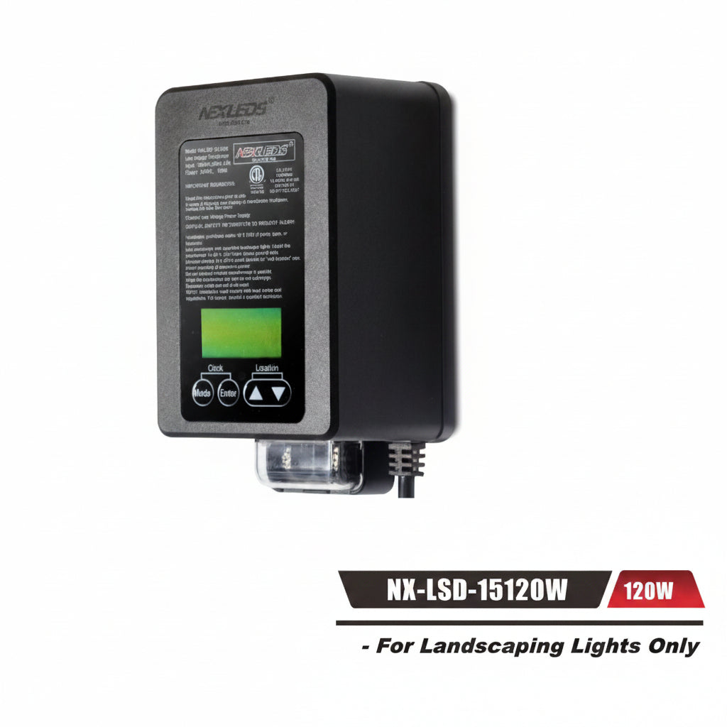 Nexled Low Voltage Transformer, 120W/300W, 24V AC,Timer + Photocell, IP65 (ETL)-for Landscaping lights only.