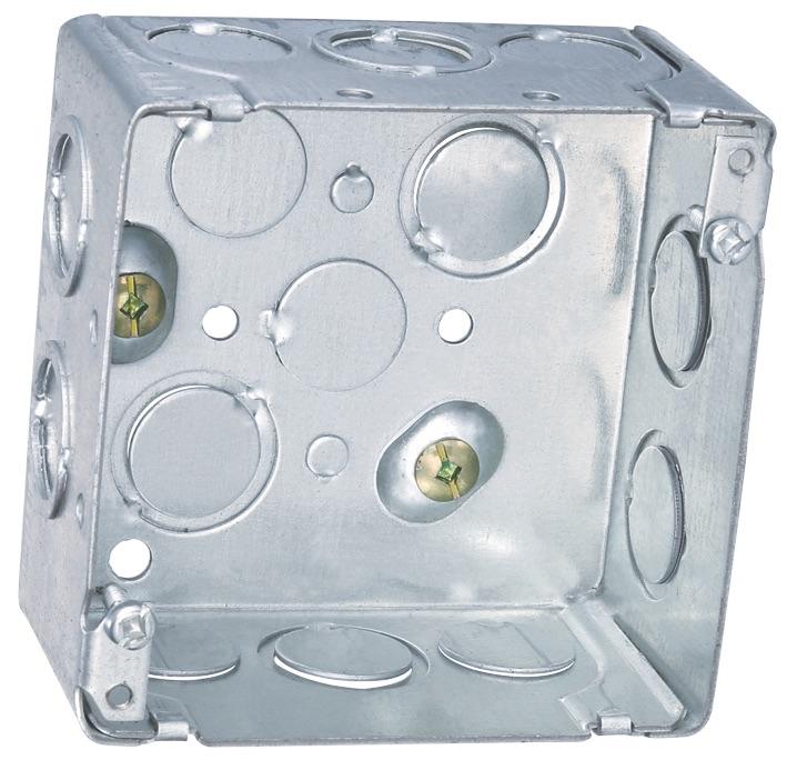 52171-K - 2 1/8" DEEP 4" square steel conduit box with concentric knockouts.