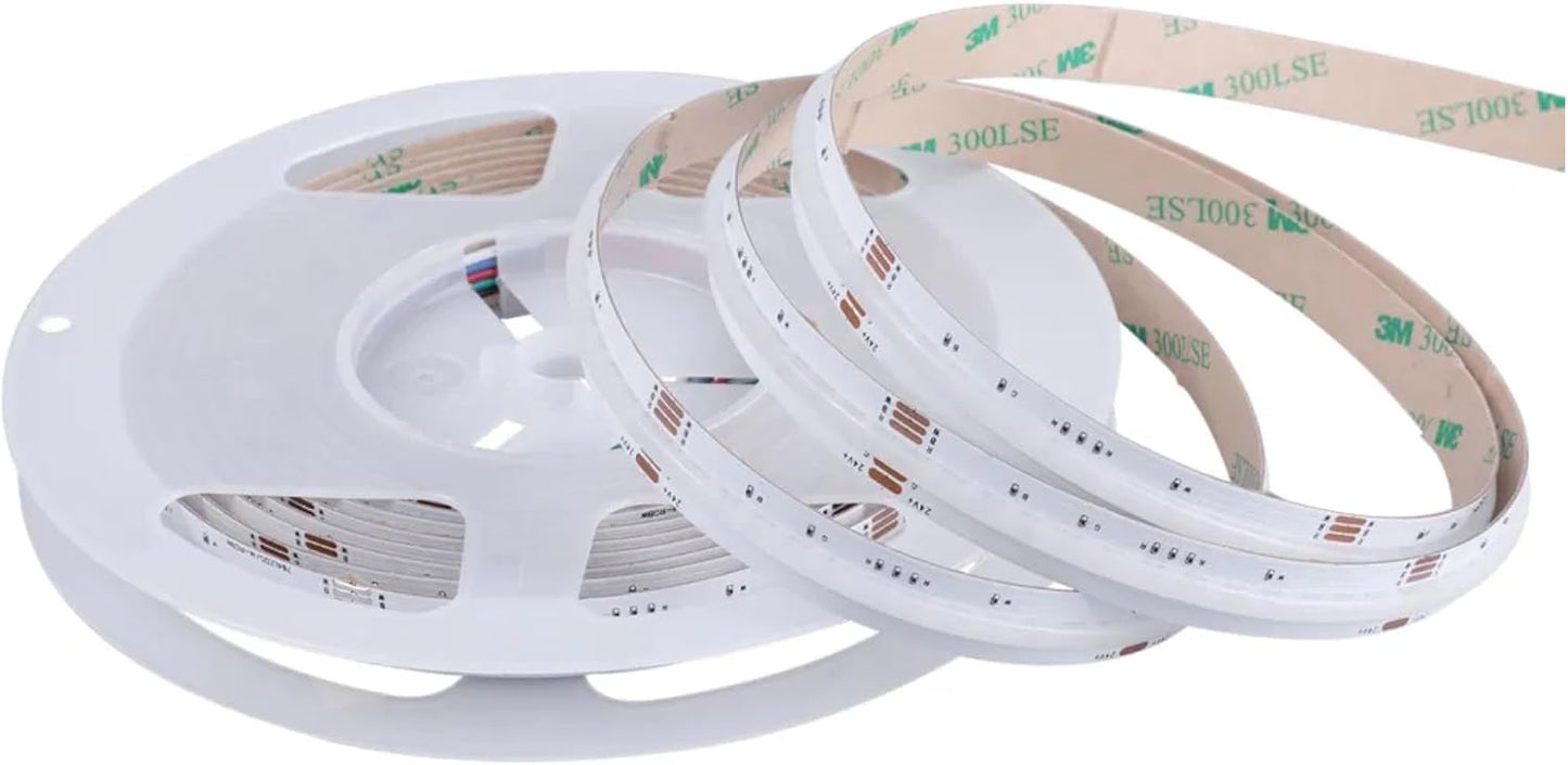 NEXLED RGBW COB LED Strip Light — 16W/M, 24V, RGB + 3000K,CRI>90, 12mm PCB, 5M Roll (UL Listed)