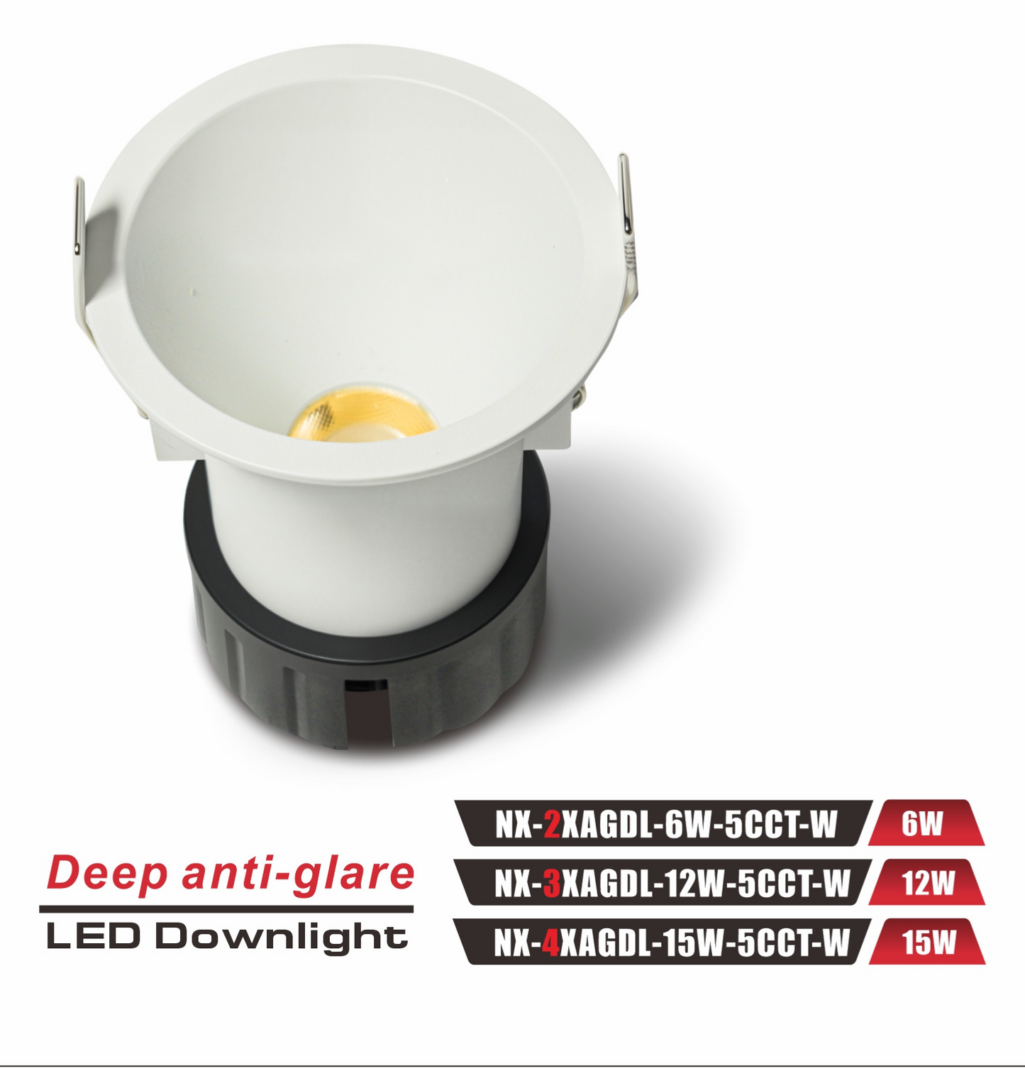 3" Deep Anti-Glare LED Downlight 12W 5CCT (NX-3XAGDL-12W-5CCT-W)