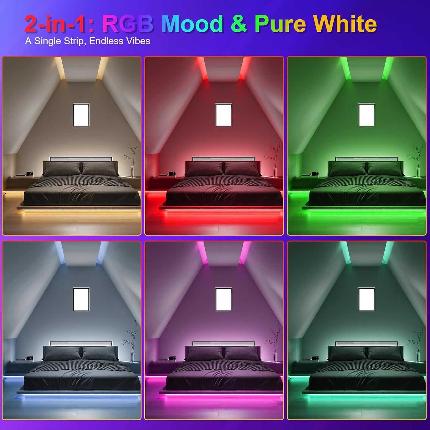 NEXLED RGBW COB LED Strip Light — 16W/M, 24V, RGB + 3000K,CRI>90, 12mm PCB, 5M Roll (UL Listed)