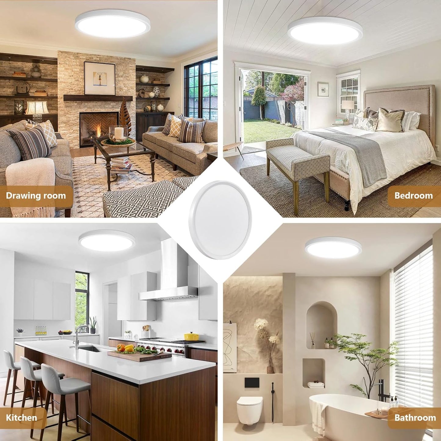 Votatec 19" Round LED Flush Mount 5CCT, 3-Way Watt Adjustable, Dimmable