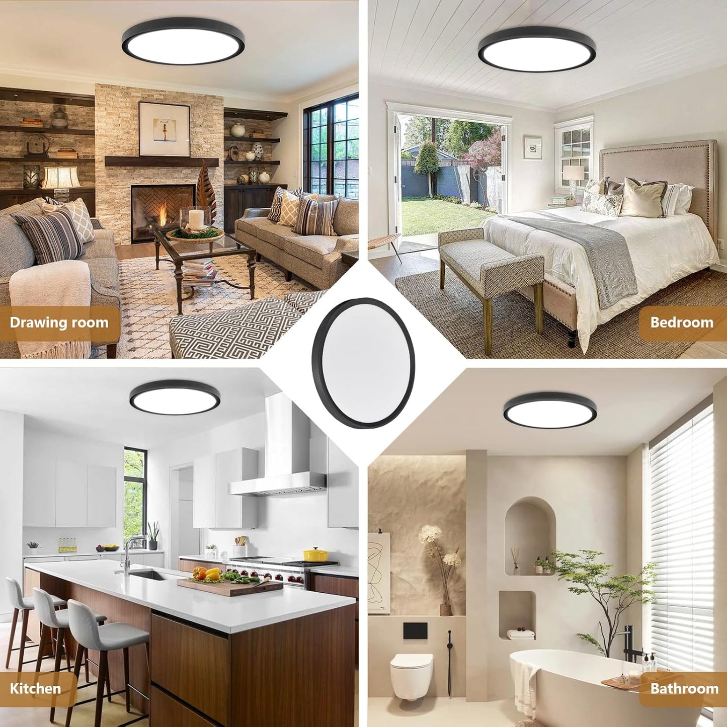 Votatec 19" Round LED Flush Mount 5CCT, 3-Way Watt Adjustable, Dimmable