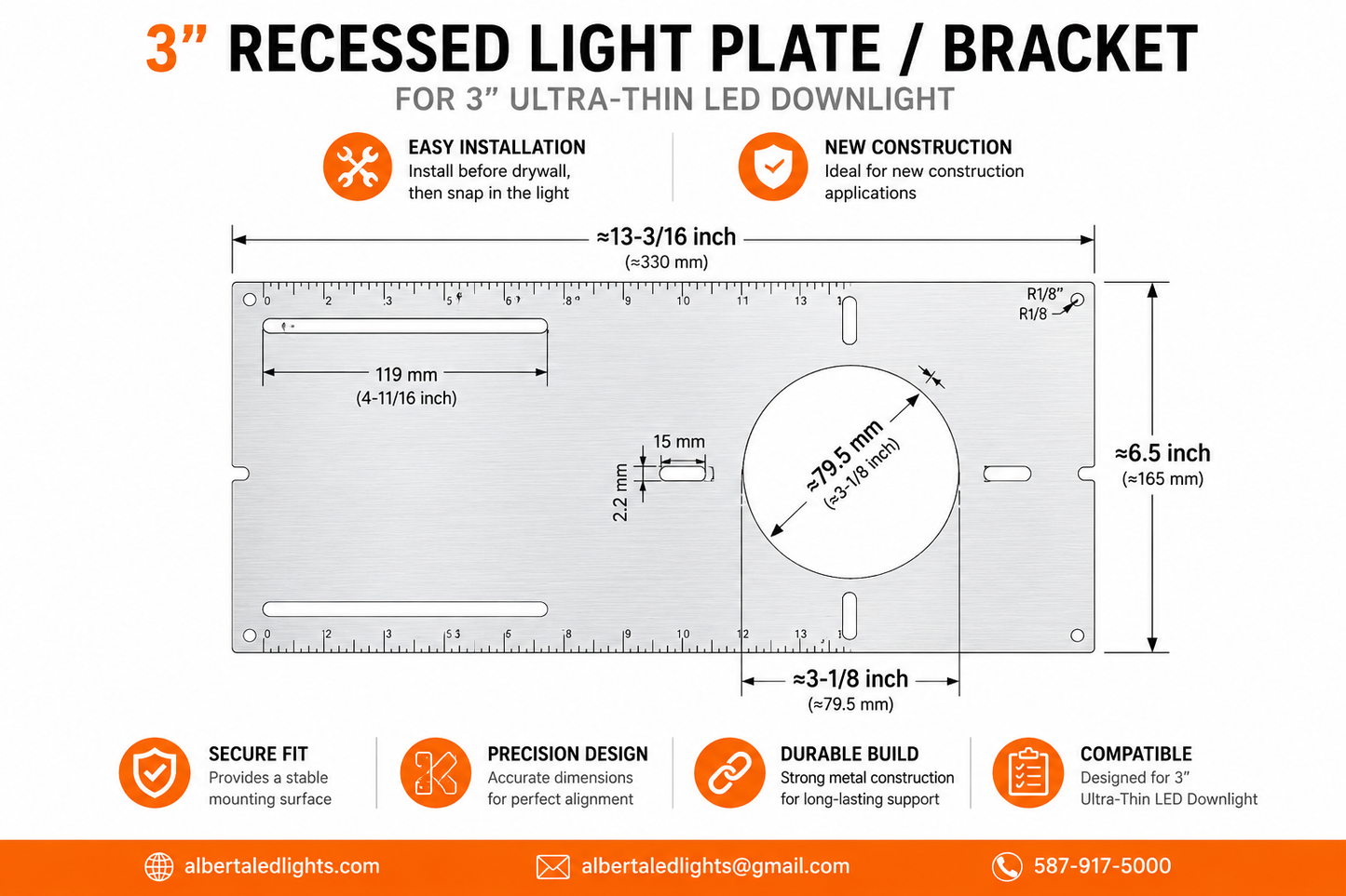Votatec Mounting Plate for Recessed LED Pot Lights (2" / 3" / 3.5" / 4" / 6").SOLD IN BOX 0F 25.