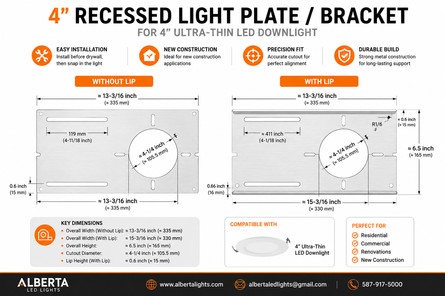 Votatec Mounting Plate for Recessed LED Pot Lights (2" / 3" / 3.5" / 4" / 6").SOLD IN BOX 0F 25.