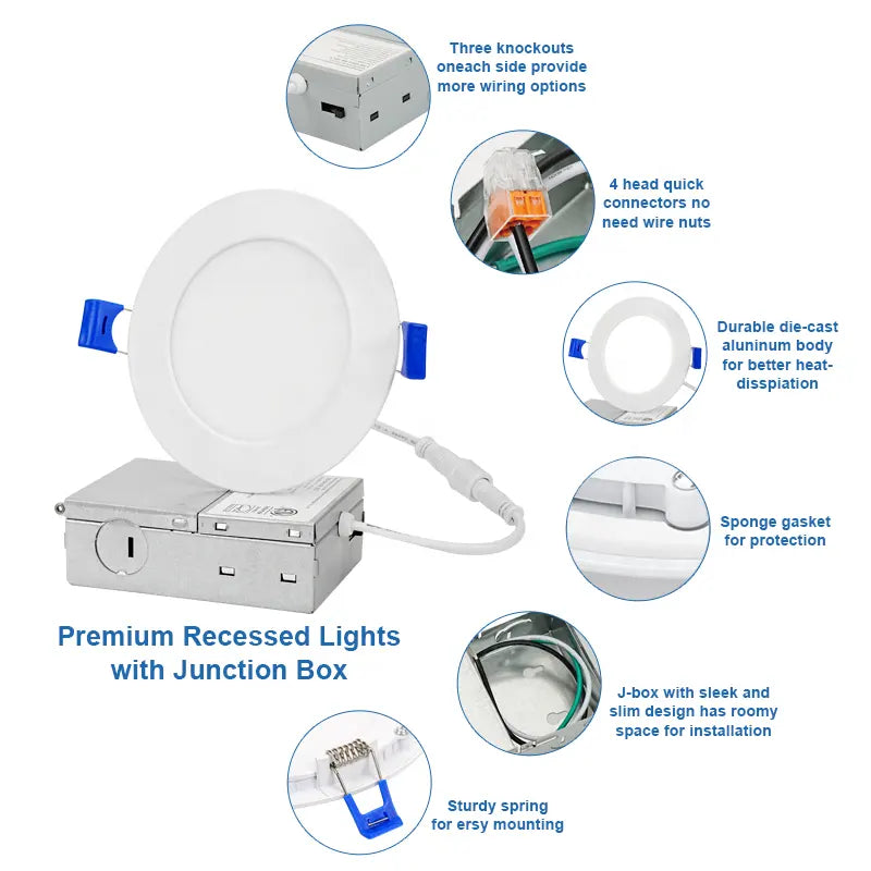 5CCT LED Recessed Slim Light 4 Inch 9W Dimmable 810LM LED Downlight