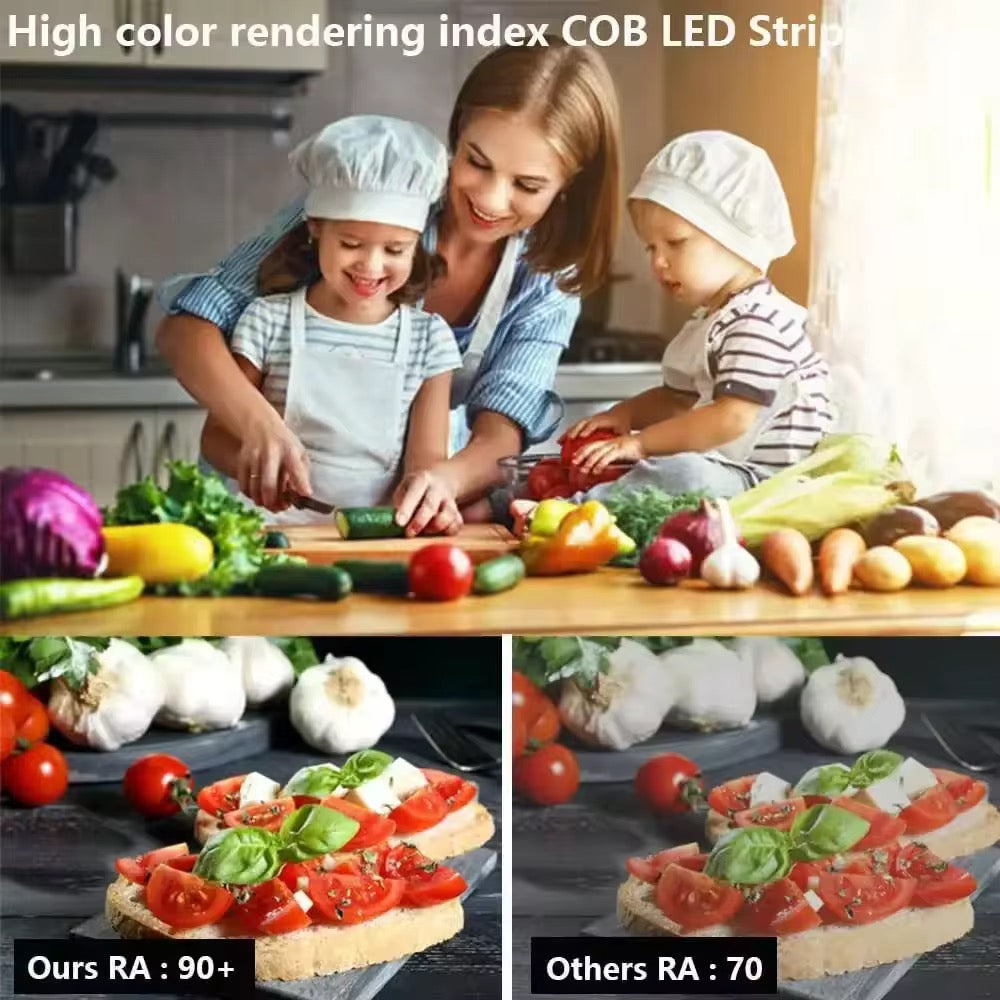 NEXLED COB LED Strip Light — 8W/M, 24V, 840lm/m, Multi IP Rating, 5M Roll (UL Listed)