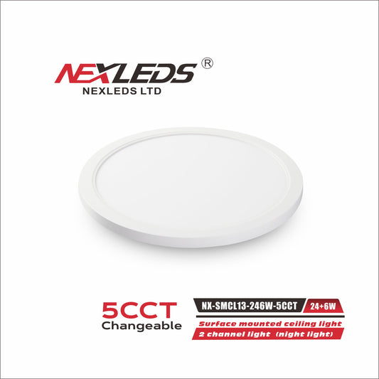 NEXLED 13 INCH SURFACE MOUNTED CEILING LIGHT, 5CCT WITH NIGHTLIGHT (3K).WHITE