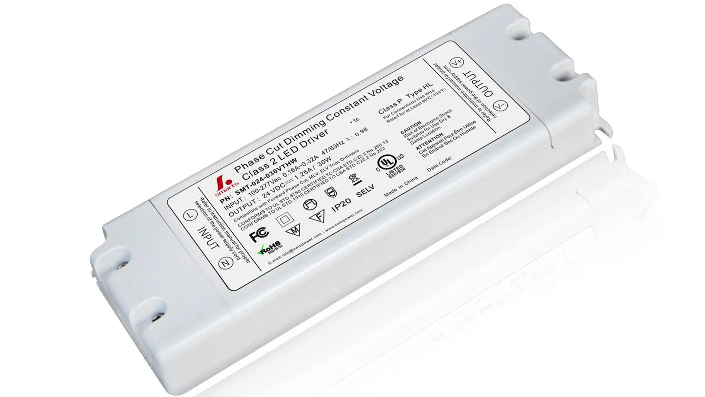 SLIM Class 2 UL listed 120-277V AC To  12V DC Triac Dimmable Drivers for Led Strip Lighting.