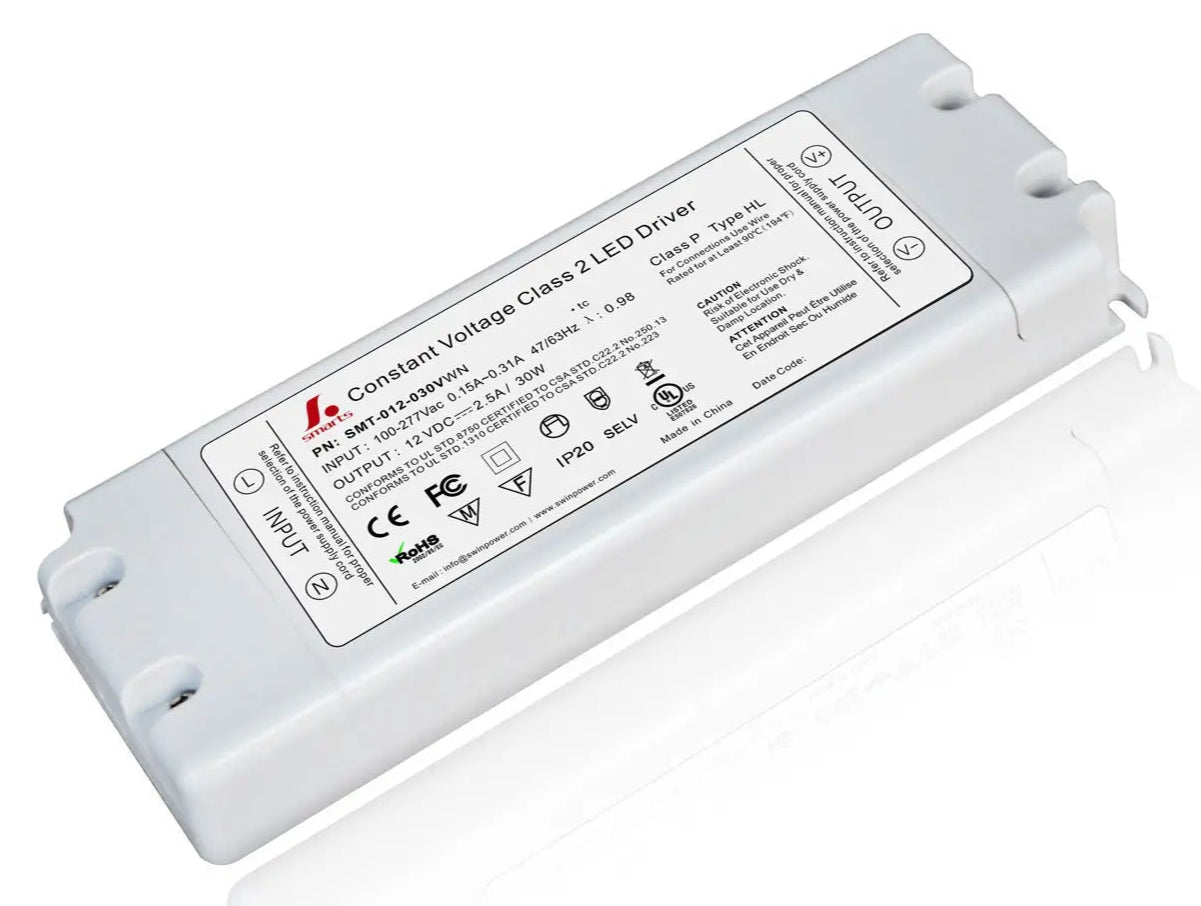 SLIM Class 2 UL listed 120-277V AC To  12V DC Triac Dimmable Drivers for Led Strip Lighting.