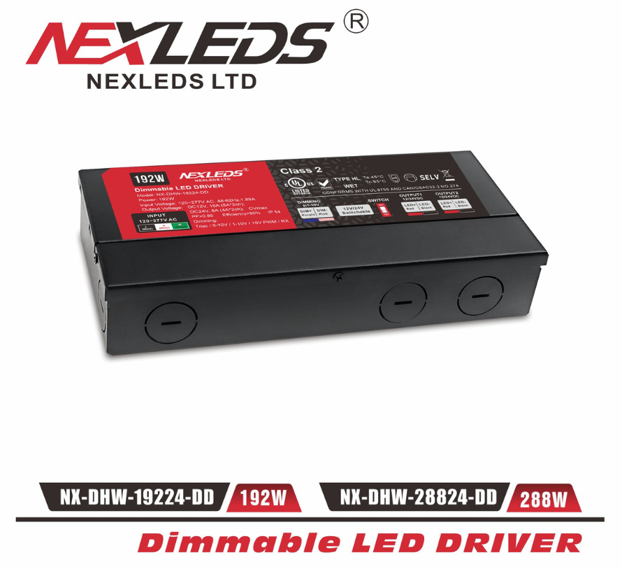 Nexled Dimming LED Driver, Class 2, 24V, Multi-Protocol, 192W/288W, IP65 (ETL)(Triac + 0-10V Dimming)