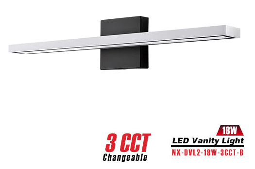 Nexled LED Vanity Light — 18W, 1170lm, Frosted Bar, 3CCT, Sand Black (ETL)