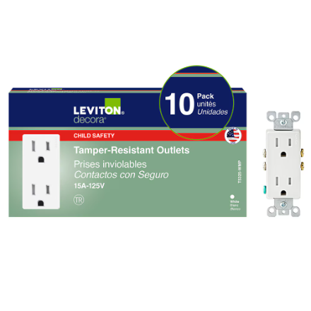 Leviton 15A Decora Tamper Resistant Electrical Outlet Receptacle in White (Model # T5325-752)