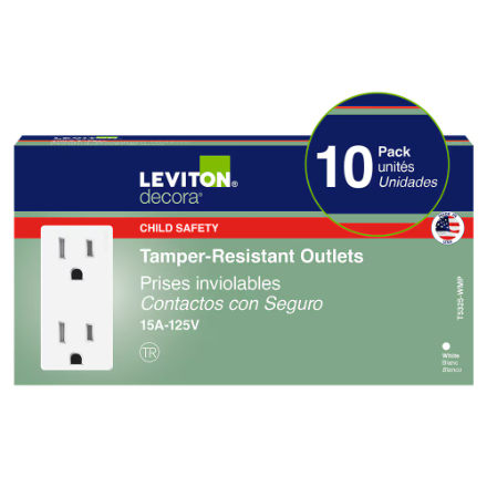 Leviton 15A Decora Tamper Resistant Electrical Outlet Receptacle in White (Model # T5325-752)