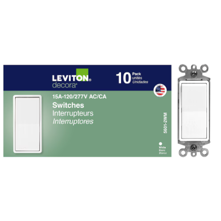 LEVITON 5603-2W Decora 15 Amp 3-Way Rocker Switch, White