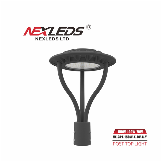 Nexled LED Post Top Light — 150W/100W/70W Selectable, 3CCT, 21000lm, IP65 (UL, DLC)