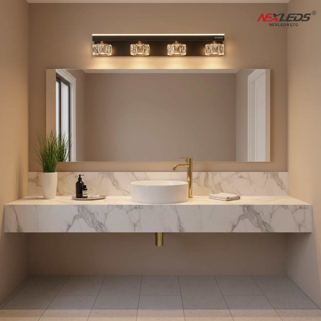 Nexled LED Vanity Light — 20W, 2200lm, K9 Crystal, 3CCT, Sand Black + Gold (ETL)