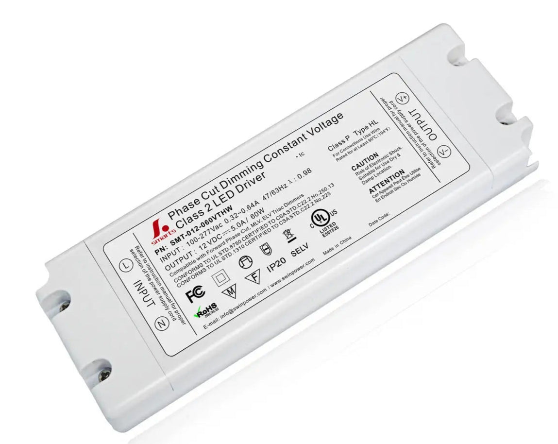 SLIM Class 2 UL listed 120-277V AC To  12V DC Triac Dimmable Drivers for Led Strip Lighting.