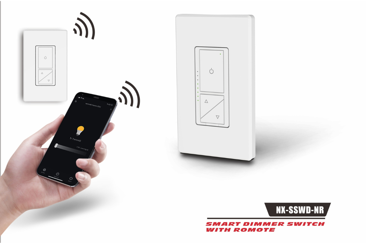 NEXLED Smart Dimmer Switch with Remote — WiFi + RF, 600W, Single Pole/3-Way (ETL)